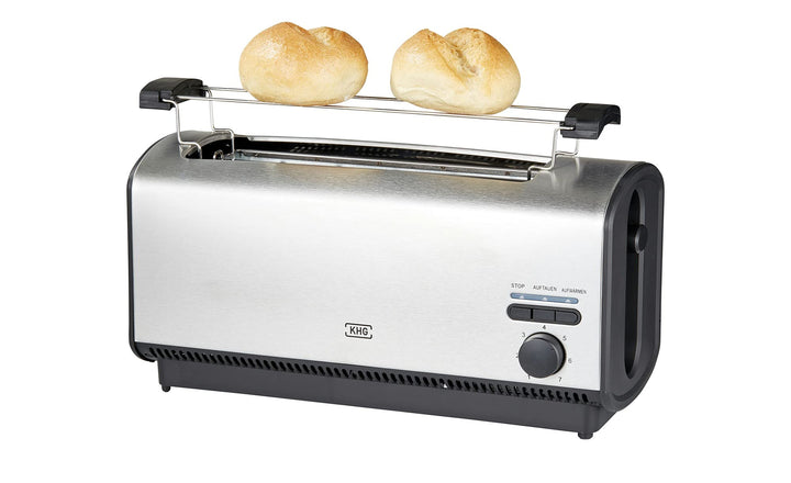 KHG Toaster TO-1200VS | Langschlitztoaster 4 Scheiben Edelstahl matt 1200 W | mit Brötchenaufsatz, 7