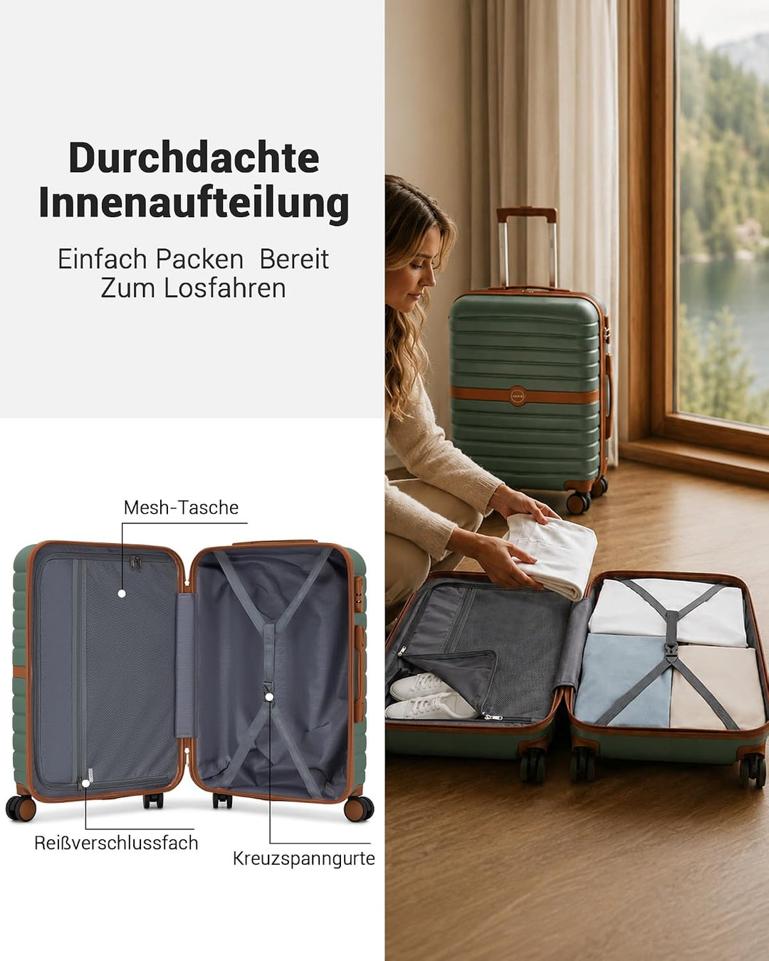 KONO Koffer Reisekoffer Trolley Kofferset 3 Teilig von ABS+PC Hartschalenkoffer mit Zwillingsrollen