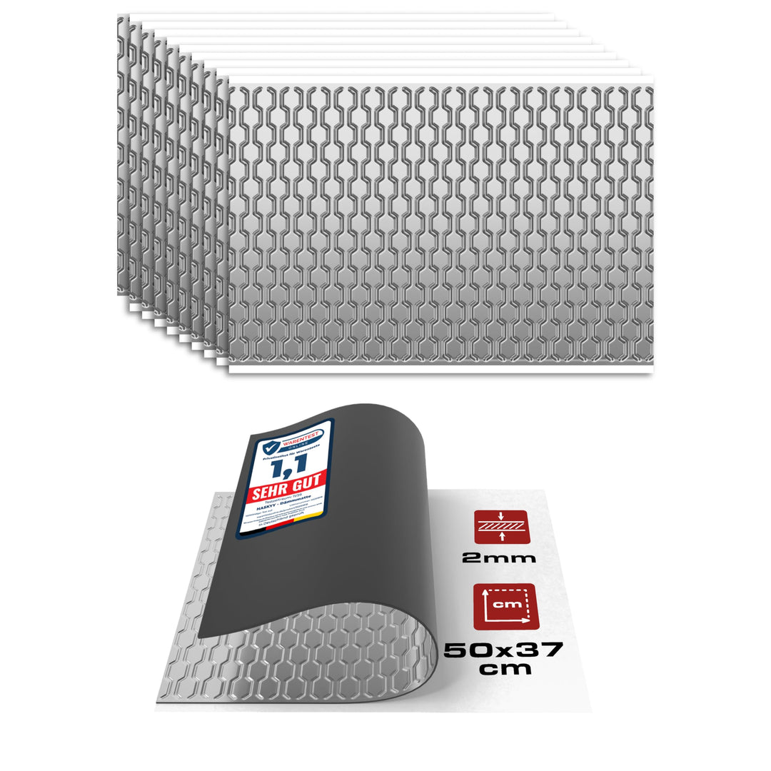 Haskyy 2mm Alubutyl Platten Dämmmatte 2,04m² 500x370mm 11x Anti Dröhn selbstklebend Auto Dämmung - K