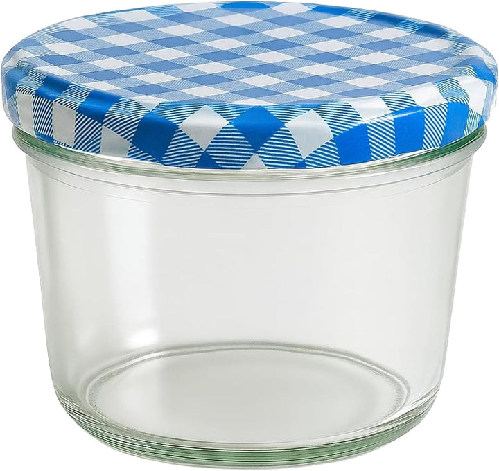 Vitrea 100x Marmeladengläser 230 ml - mit Deckel Blau Kariert TO 82 - Einmachgläser zum befüllen mit