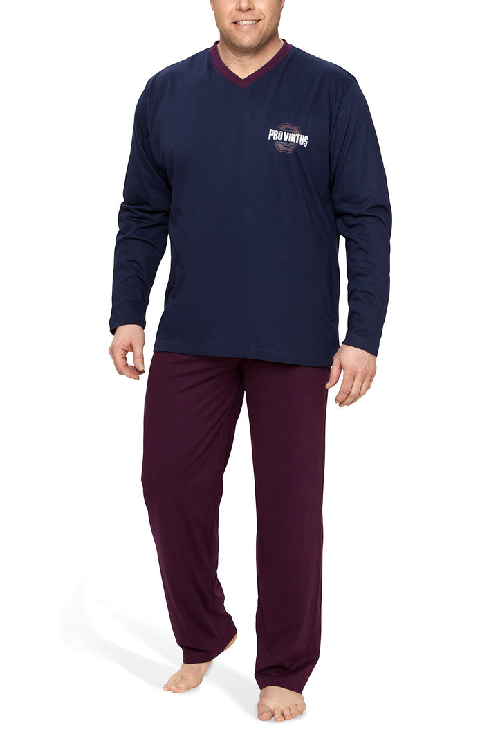 Moonline Plus Schlafanzug Herren lang übergross aus Baumwolle XXL Navy, XXL Navy