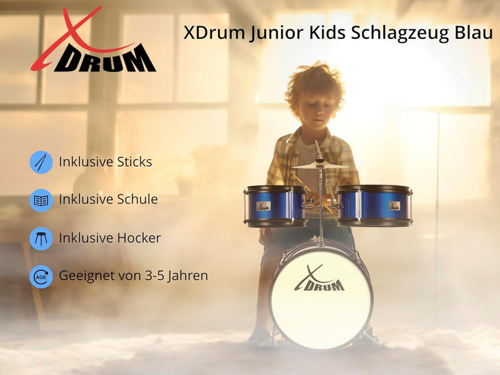 XDrum Junior KIDS Schlagzeug inkl. Schule - Kompaktes Kinderschlagzeug - Für Kinder im Alter von 3-5