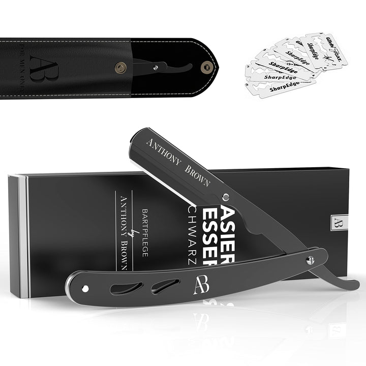 Anthony Brown® Rasiermesser in Schwarz oder Silber - einzigartiger Klingenkopf für mehr Präzision -
