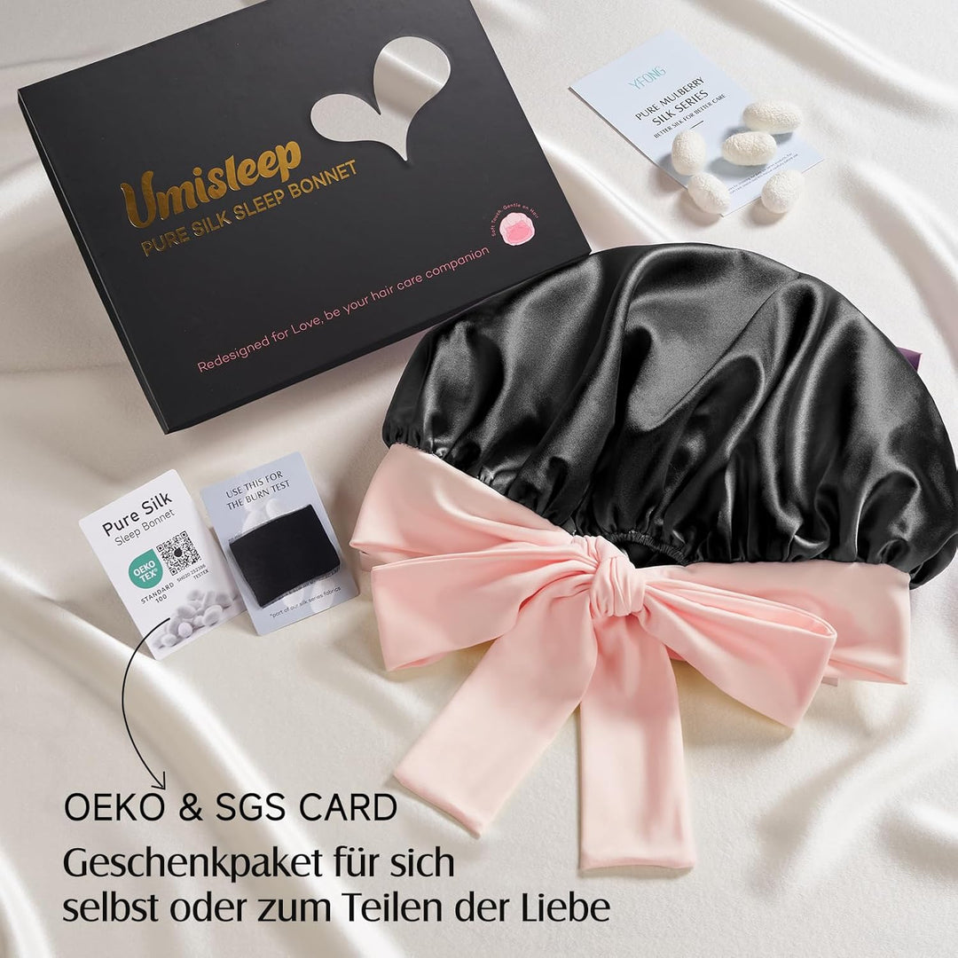 Umisleep 22 Momme Schlafmütze aus 100% Maulbeerseide, doppelseidige weiche Nachtmütze für lockiges H