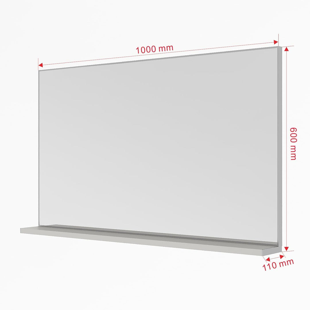 Badspiegel Wandspiegel 100x60 cm mit Ablage, Aluminiumrahmen Silber Matt Industriedesign - für Badez