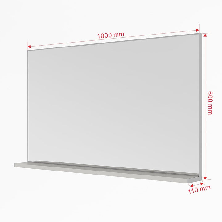 Badspiegel Wandspiegel 100x60 cm mit Ablage, Aluminiumrahmen Silber Matt Industriedesign - für Badez