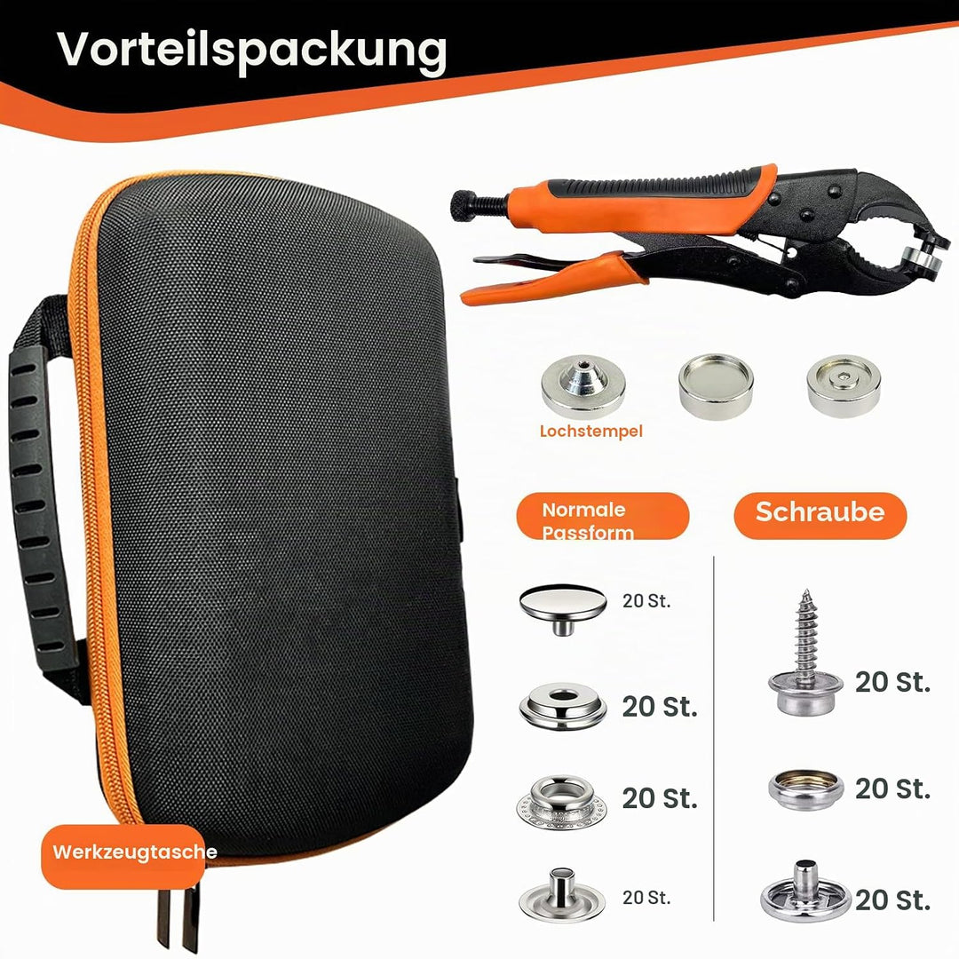 Druckknopf Set Mit Zange, Druckknöpfe Zum Schrauben, EnthäLt Werkzeugtasche und 40 SäTze 15-Mm-Druck