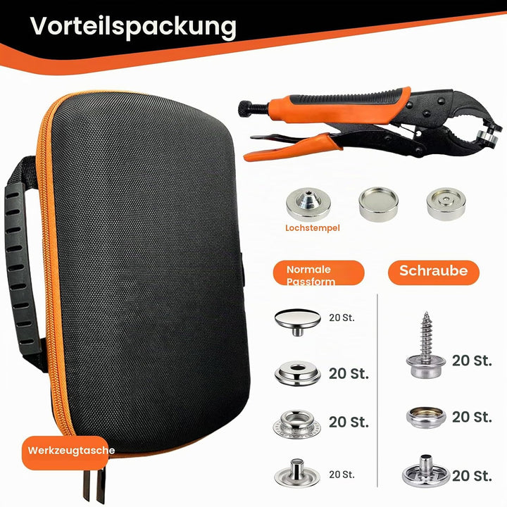 Druckknopf Set Mit Zange, Druckknöpfe Zum Schrauben, EnthäLt Werkzeugtasche und 40 SäTze 15-Mm-Druck