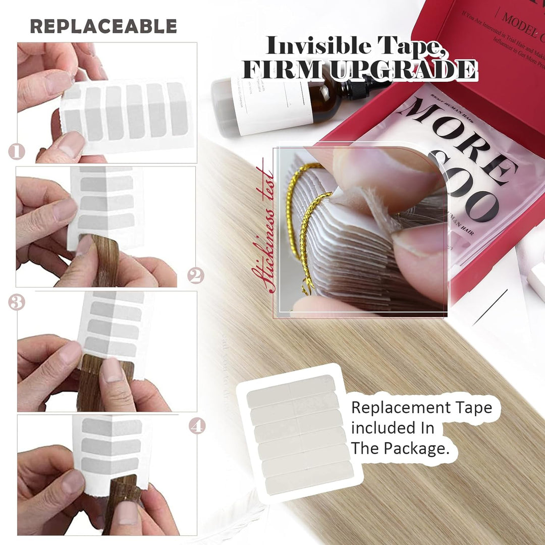 Moresoo Tape in Extensions Echthaar Blond Extensions Echthaar Tape Invisible Tape Extensions Aschblo