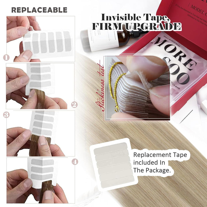 Moresoo Tape in Extensions Echthaar Blond Extensions Echthaar Tape Invisible Tape Extensions Aschblo