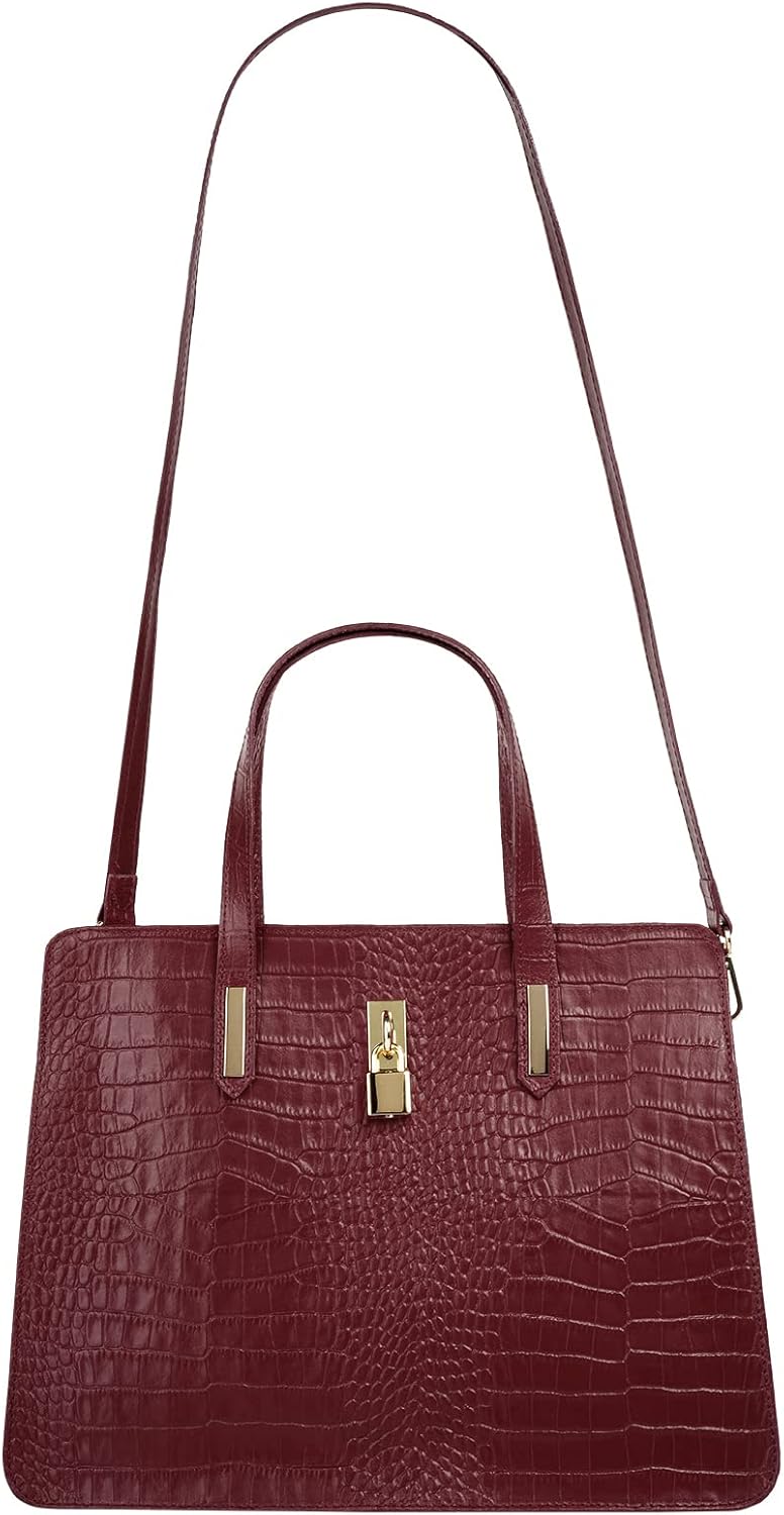 Handtasche Echt Leder Damen Made in Italy, Smartphonefach, Kroko-Design, elegante Umhängetasche, Dam