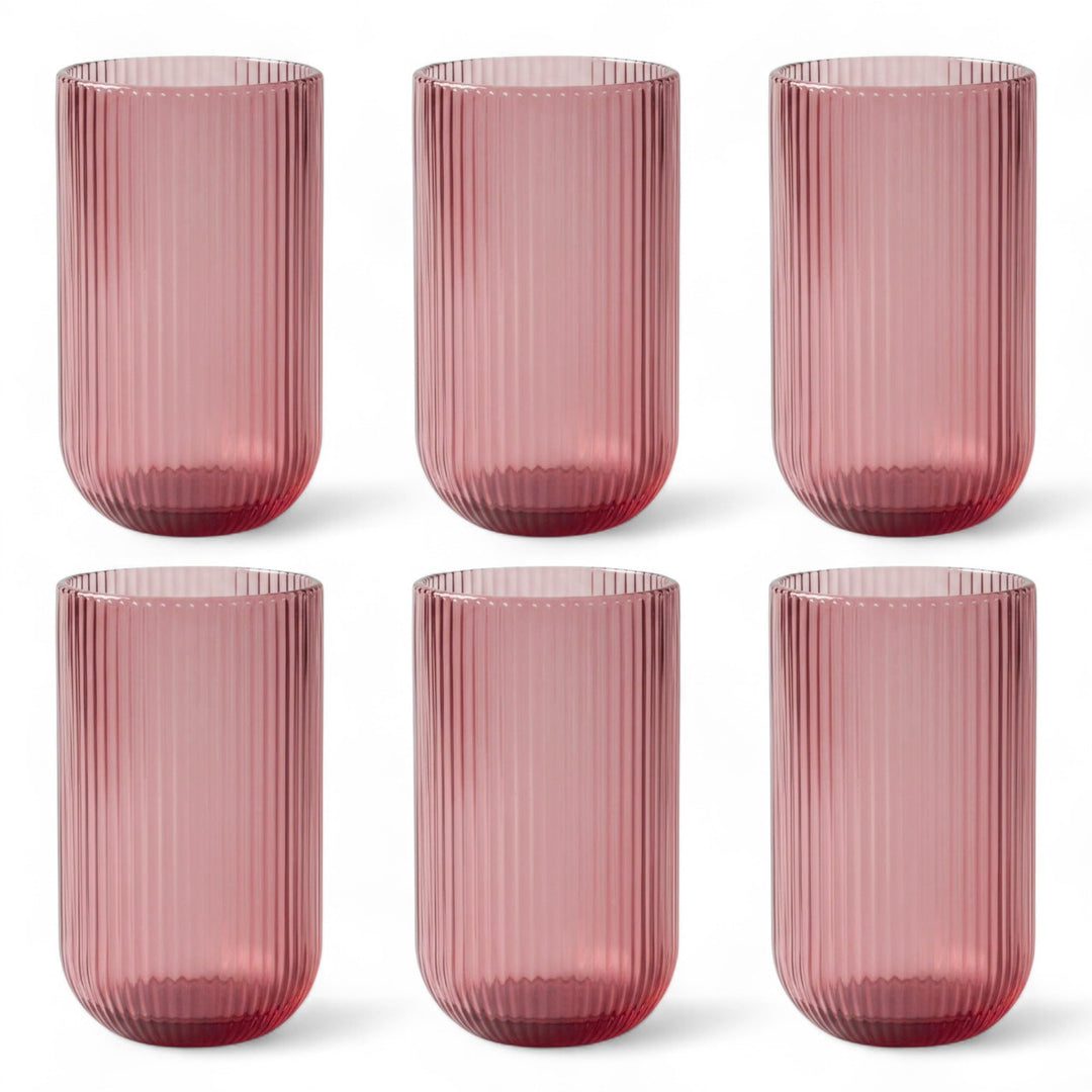 GMMH Vintage 6er-Set Farbige Trinkgläser mit Prägung (Linie/Lila/400 ml) Hochzeitsgläser, Sektgläser