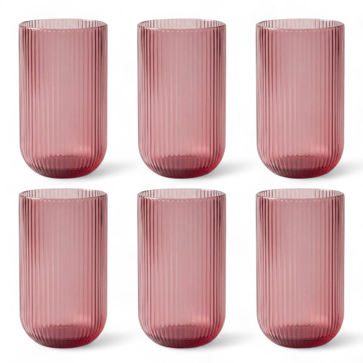 GMMH Vintage 6er-Set Farbige Trinkgläser mit Prägung (Linie/Lila/400 ml) Hochzeitsgläser, Sektgläser