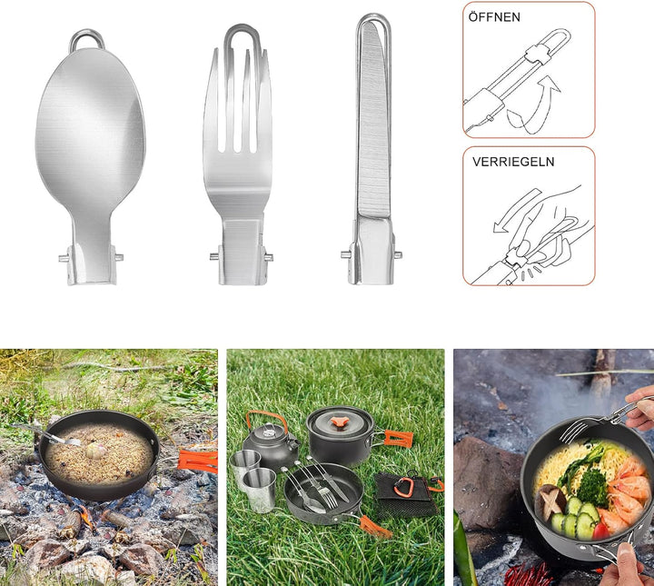 ColdShine 8 Teilig Aluminium Camping Kochset Campinggeschirr Topf Set Outdoor Camping Kochen Braten