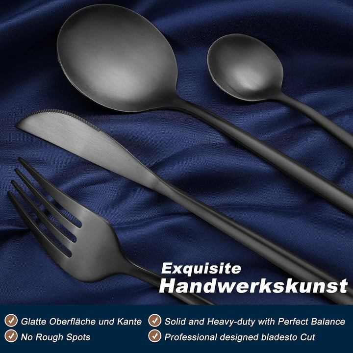 Bestdin Besteck Set 6 Personen, 30 teilig Edelstahl Besteckset Schwarz Matt, Essbesteck Set mit Mess