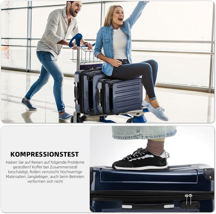 BEIBYE Hartschalen Koffer Trolley Rollkoffer Reisekoffer 4 Zwillingsrollen Polycabonat (Dunkelblau,