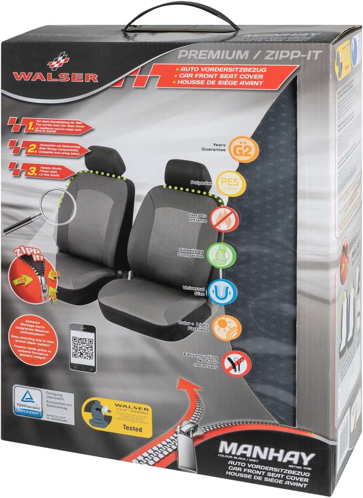 Walser Auto-Sitzbezug Manhay mit Reissverschluss, 2 Vordersitzbezüge, Zipp-IT Schonbezüge-Auto, Univ
