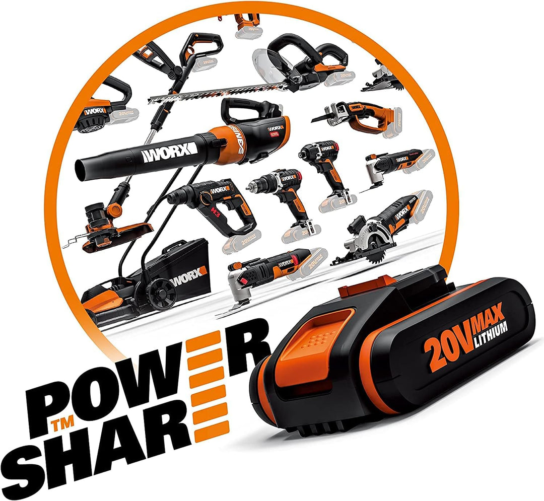 WORX WX500 Akku-Säbelsäge 20V – Akkusäge zum Schneiden von Holz, PVC, Stahl u. v. m. – Verstellbare