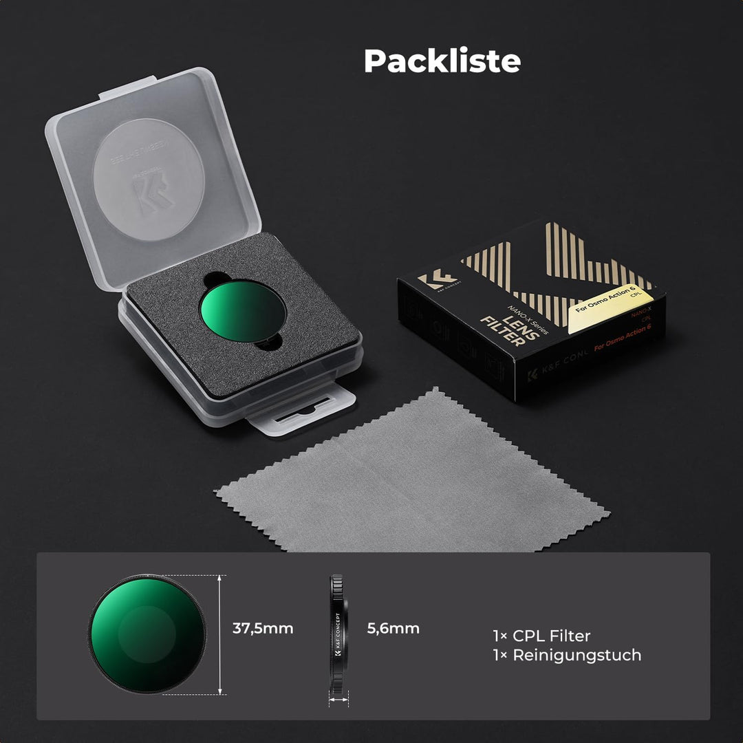 K&F CONCEPT CPL Filter Kompatibel mit DJI Osmo Action 6 Polarisationsfilter, HD-Optikglas mit 28-fac