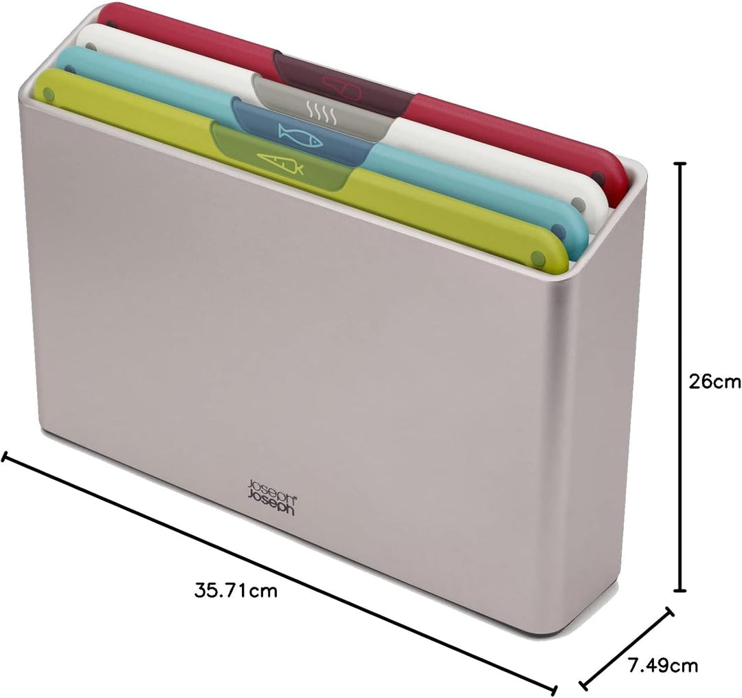Joseph Joseph Folio Icon Schneidebrett-Set mit Aufbewahrungsbox, rutschfest, farblich gekennzeichnet