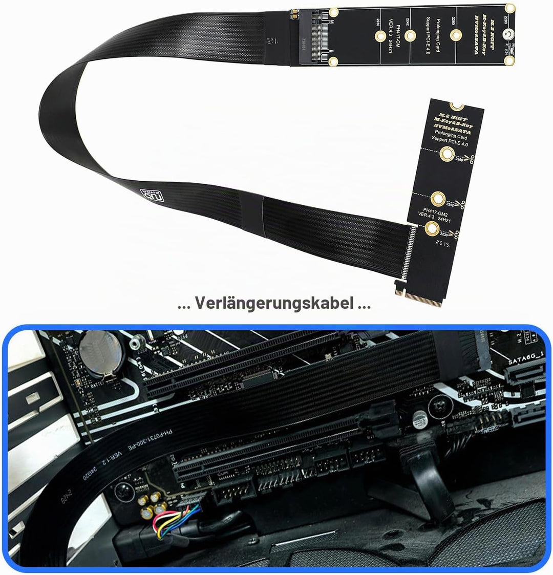 eMagTech NGFF M-Key NVME Stecker auf Buchse PCI-E 4.0 Verlängerungskabel für Motherboard SSD 2230 22