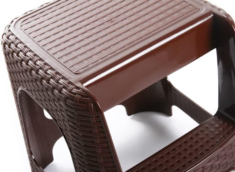 Tritthocker Hocker mit Trittleiter Sitzhocker Tisch Stuhl Höhe 48cm Rattan Optik Braun Stufenhocker