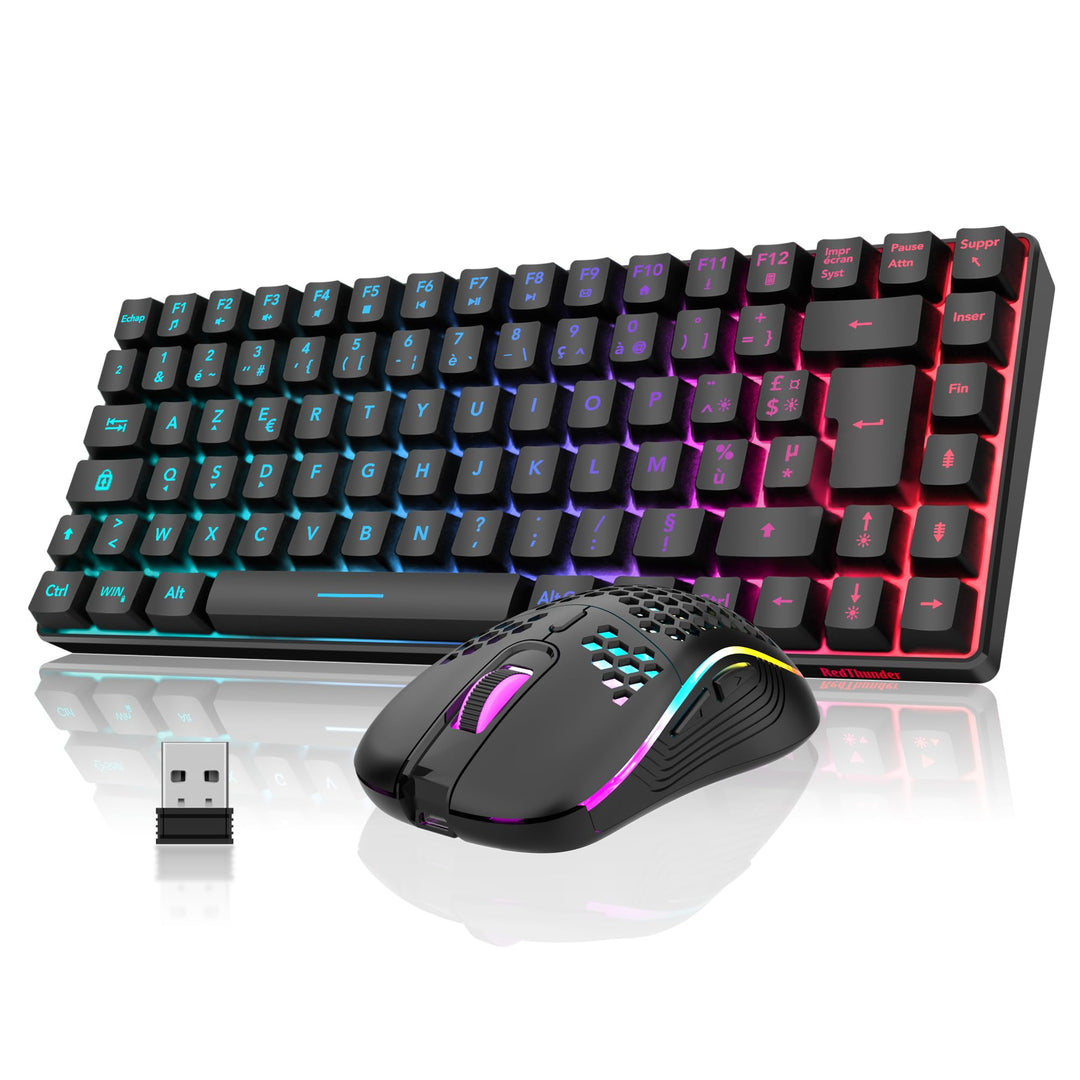 RedThunder K84 Combo USB-Tastatur und -Maus, kabellos, AZERTY, französischer AZERTY, 75 % TKL-Tastat
