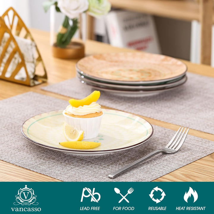vancasso Kuchenteller Porzellan, 4 teilig Tulip Desserteller für Frühstück, Serie Mandala 4tlg Salat