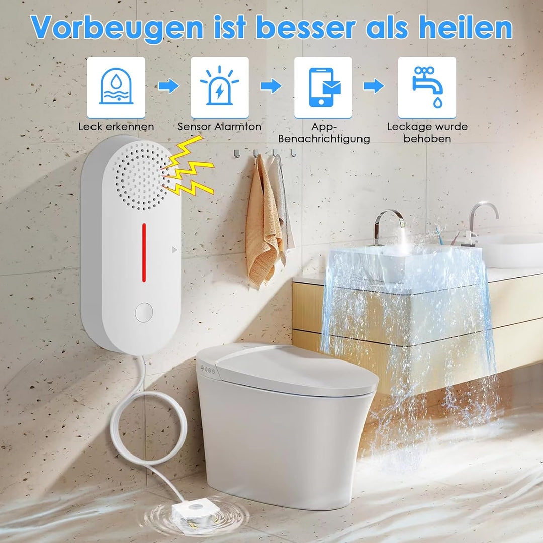 Cuteefun Wassermelder, Wasserstandssensor WLAN, 100dB Lauter Wassersensor, Wasseralarm mit Fernüberw