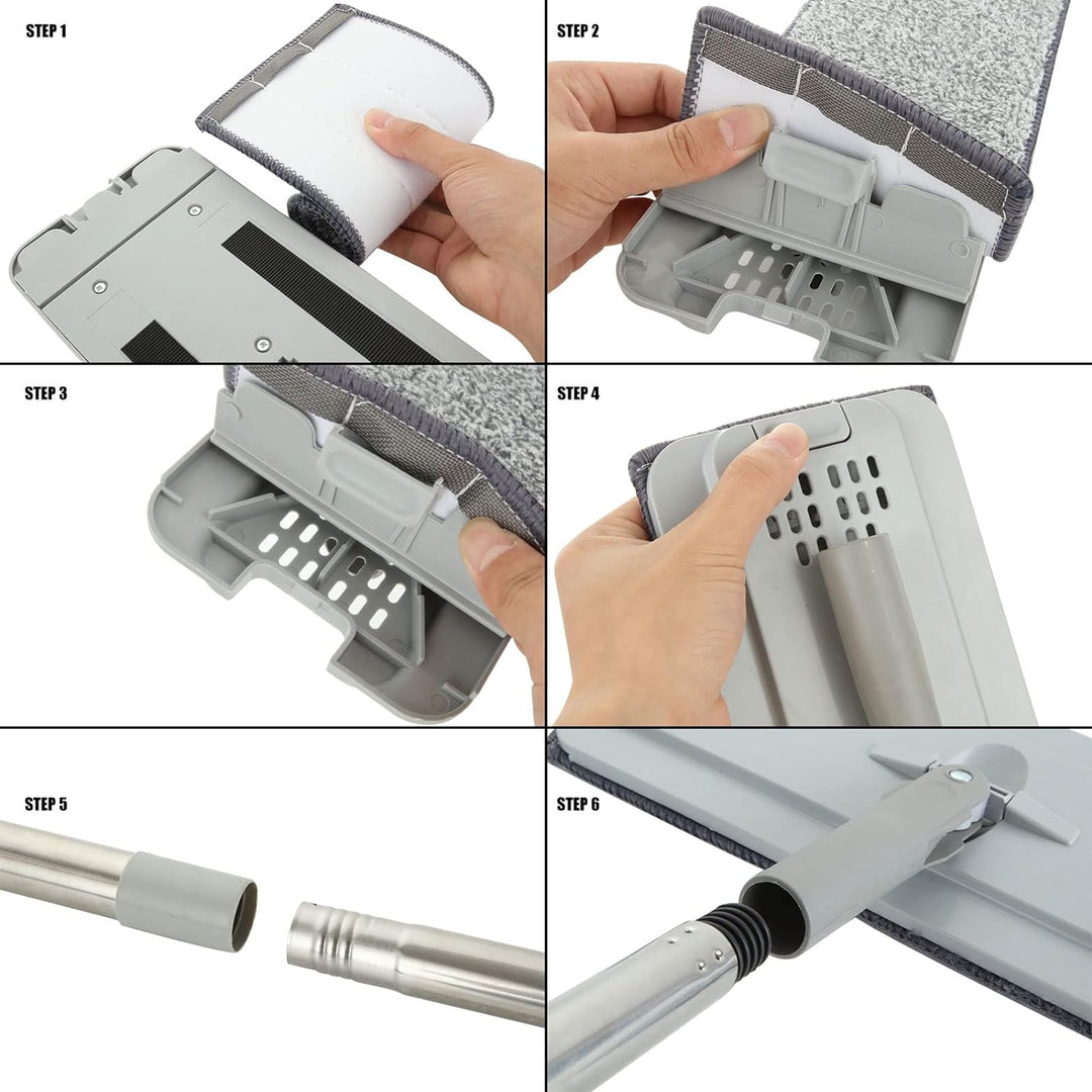 ASelected Flaches Mopp- und Eimer-Set, freihändiger Quetschmopp mit 10 wiederverwendbaren Mikrofaser