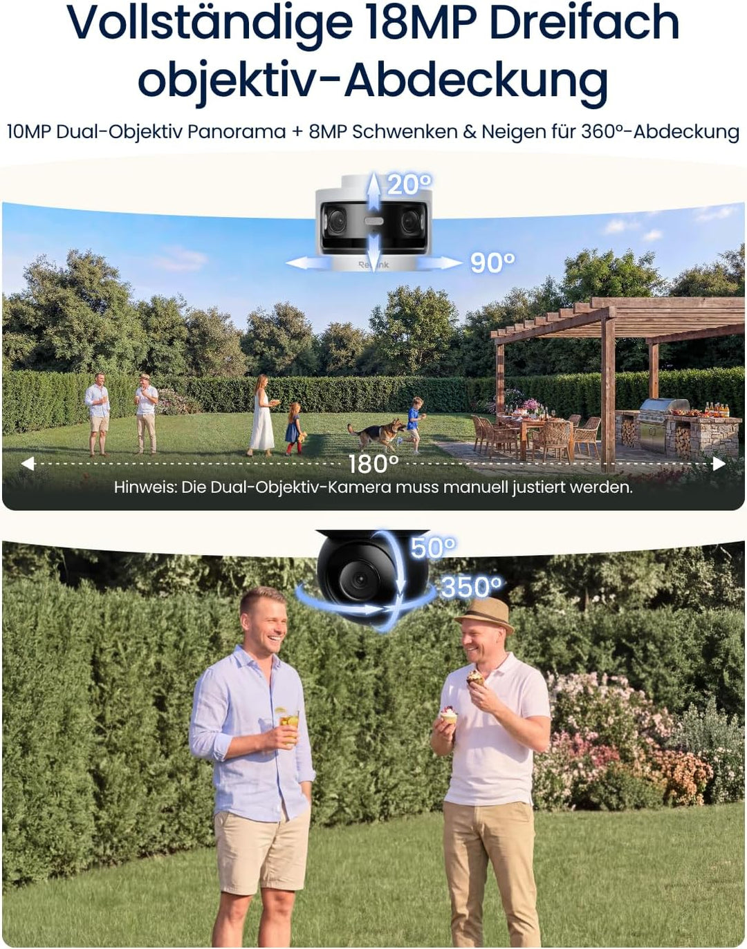 Reolink Überwachungskamera Aussen, 10MP+8MP Dreifachobjektiv, OMVI 3i WiFi | 10MP 180° Panorama &amp; 4K