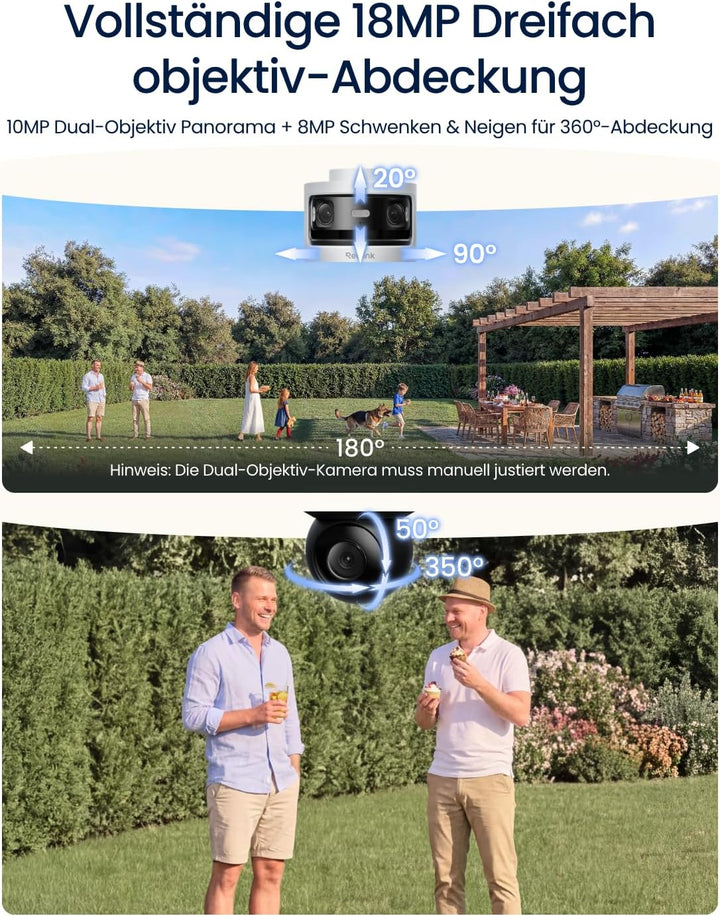Reolink Überwachungskamera Aussen, 10MP+8MP Dreifachobjektiv, OMVI 3i WiFi | 10MP 180° Panorama &amp; 4K