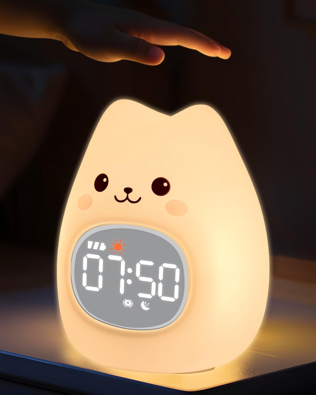 Yiliaw Katzen Kinderwecker mit Nachtlicht – Schlaftrainer & Aufwachuhr, wiederaufladbare Silikonlamp