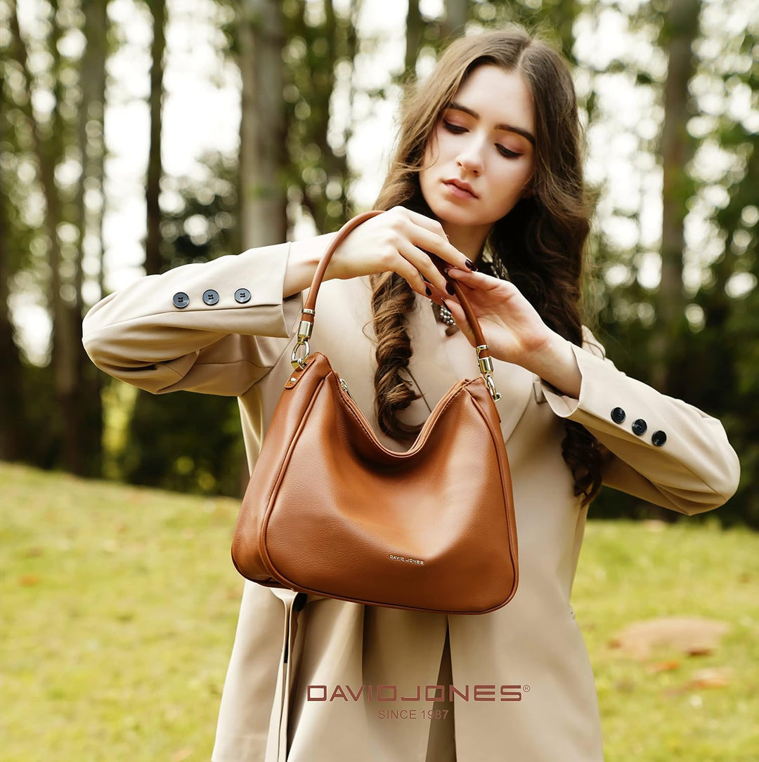 David Jones - Damen Schultertasche Hobo - Frau Umhängetasche PU Leder - Handtasche Top Griff Lange H