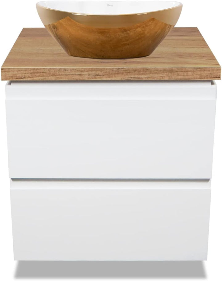 VBChome Badmöbel 60 cm Weiss Aufsatzwaschbecken Gold-Weiss 41x35 cm Aufsatzwaschtisch mit Waschbecke