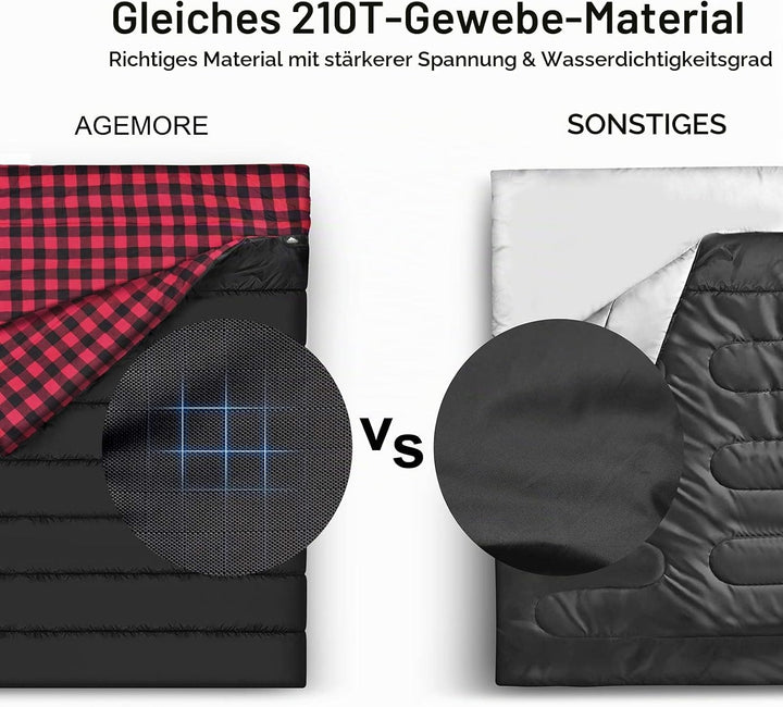 Baumwollflanell-Doppelschlafsack für Camping, Wandern oder Wandern. Queen Size 2 Person wasserdichte