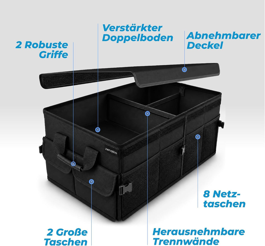 Premium Kofferraum Organizer mit Deckel - Auto Organizer Faltbar Stabil &amp; Rutschfest - Auto Kofferra