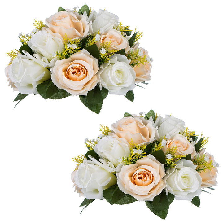 NUPTIO 2 Stück Künstliche Blumenstrauss, 15 Köpfe Kunststoff Rosen mit Sockel, Geeignet für Unser Ge