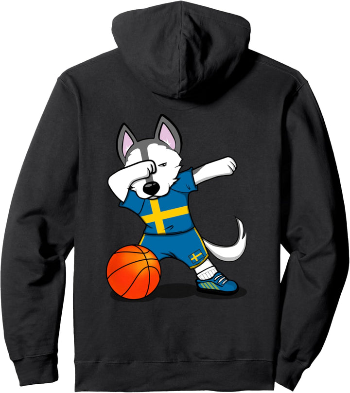 Dabbing Husky Hund Schweden Basketball Mannschaft Flagge Pullover Hoodie