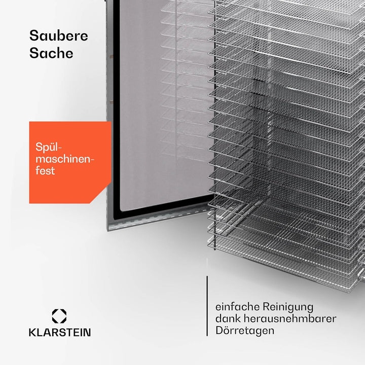 Klarstein Dörrgerät, Dörrautomat für Gemüse, Obst, Pilze & Fleisch, 2000W Edelstahl-Dörrautomat, Tro