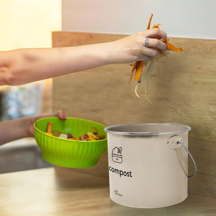 Joejis Komposteimer 3.5L - Küchenkompost mit Aktivkohlefiltern, Verzinkter Stahl Innenkomposter, Ger