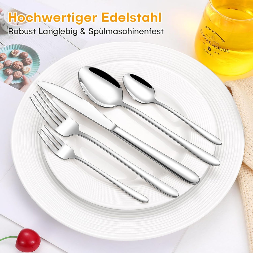 Besteck Set, 30 Teilig Edelstahl Besteckset für 6 Personen, Essbesteck Set mit Abendessen Messer, Ga