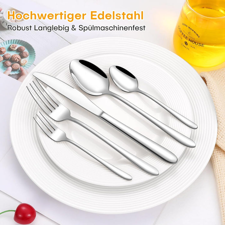 Besteck Set, 30 Teilig Edelstahl Besteckset für 6 Personen, Essbesteck Set mit Abendessen Messer, Ga