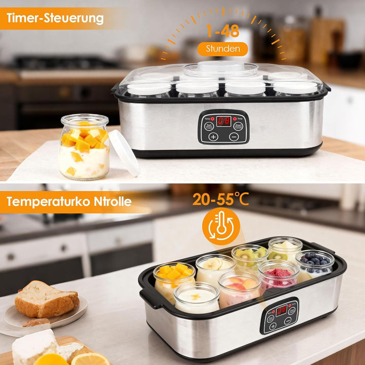 Dreamhigh® Elektrische Joghurtbereiter, Griechische Joghurtmaschine mit 8 Glasbehälter à 180 ml, Jog