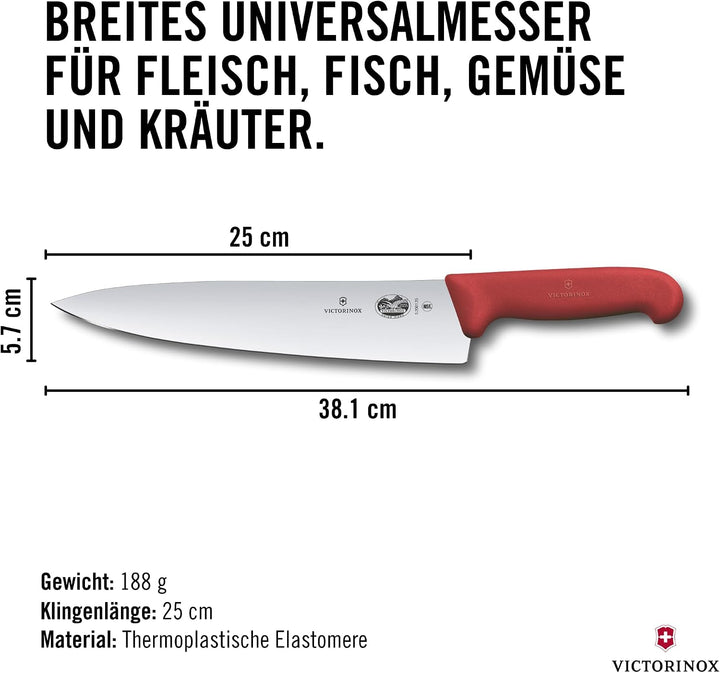 Victorinox Fibrox Kochmesser, Breites Universalmesser für Fleisch, Fisch, Gemüse und Kräuter, 25 cm,