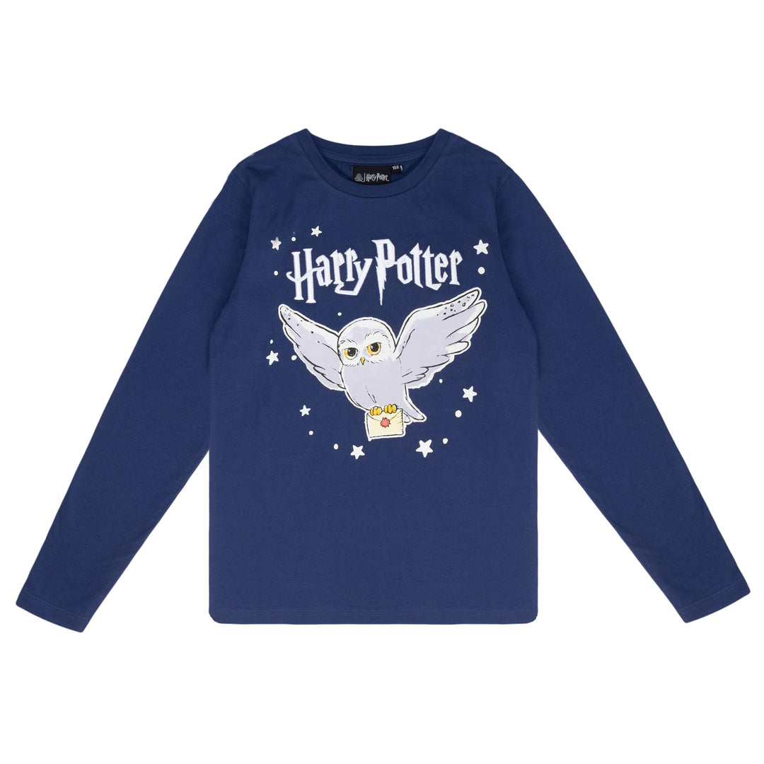 Harry Potter Mädchen Pullover Hogwarts Langarmshirt - T-Shirt mit Hedwig Design - 100% Baumwolle - B