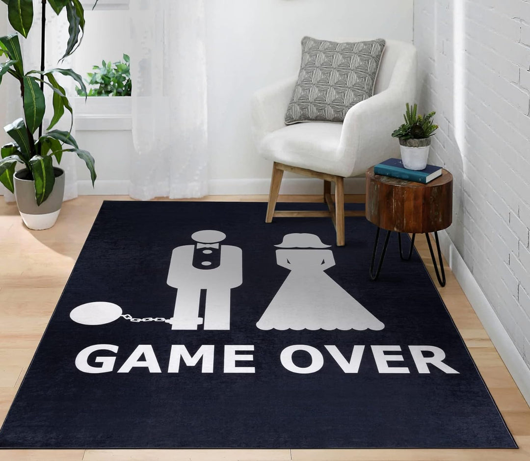 Waschbarer Teppich Bambino 'Game Over' Hochzeit, Junggesellenabschied, rutschfest - schwarz 160x220