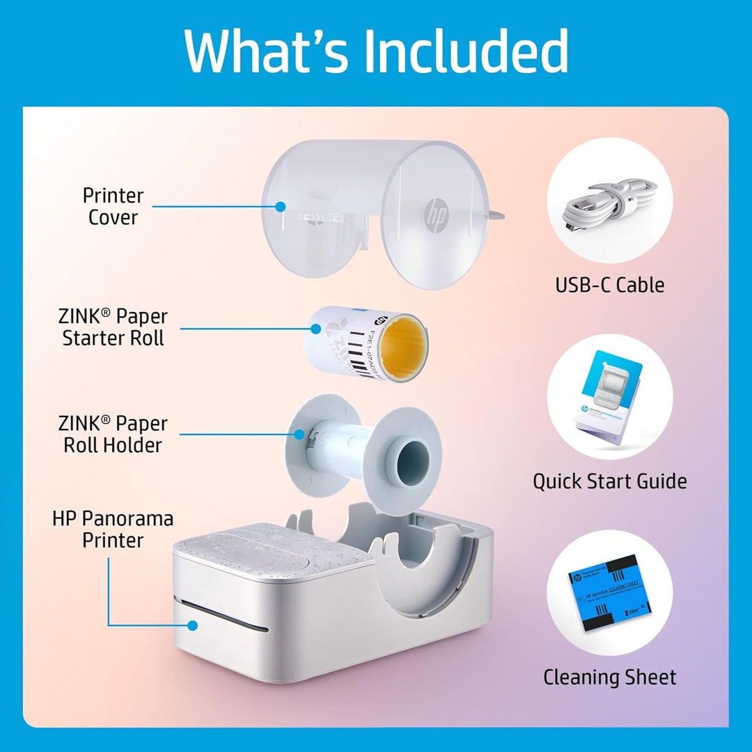 HP Sprocket Panorama Tragbarer Sofort-Farbetiketten- und Fotodrucker (Grau), Geschenkpaket mit Etui,