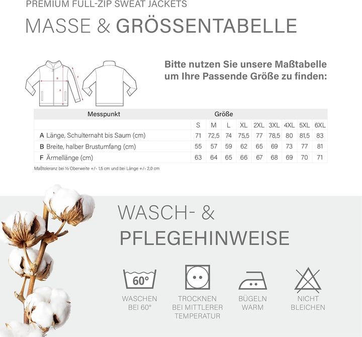 HRM Herren Premium Full-Zip Sweat Jacket I Fair Trade Herren-Sweatjacke, 360 g/m² I Aus 70% Baumwoll