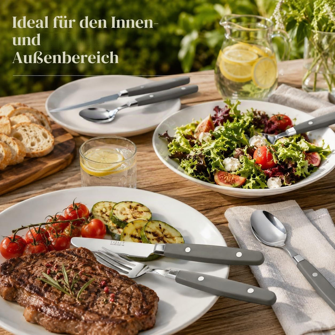EXZACT Besteckset 24-teilig Edelstahl - mit Niet-Bastelgriffen/Besteck im Retro-Stil - 6 x Essgabeln